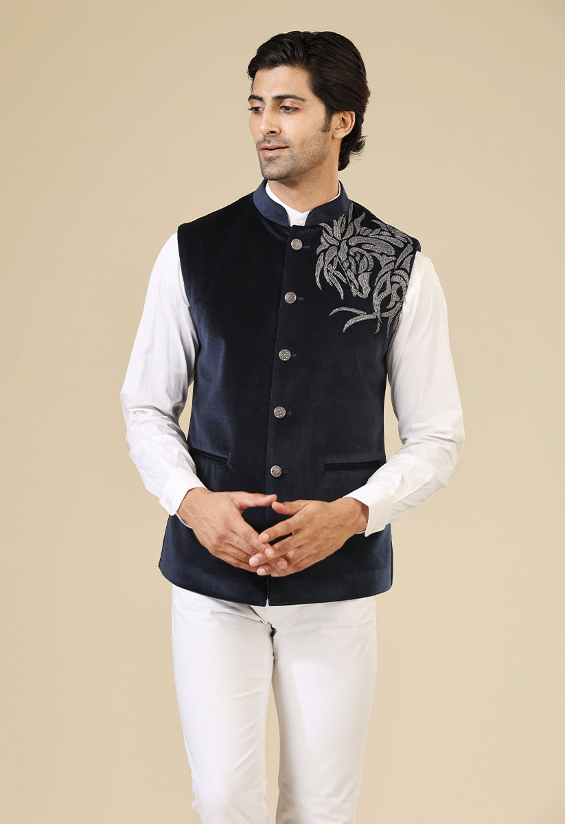 Navy Velvet Bundi - A Classic Indian Attire
