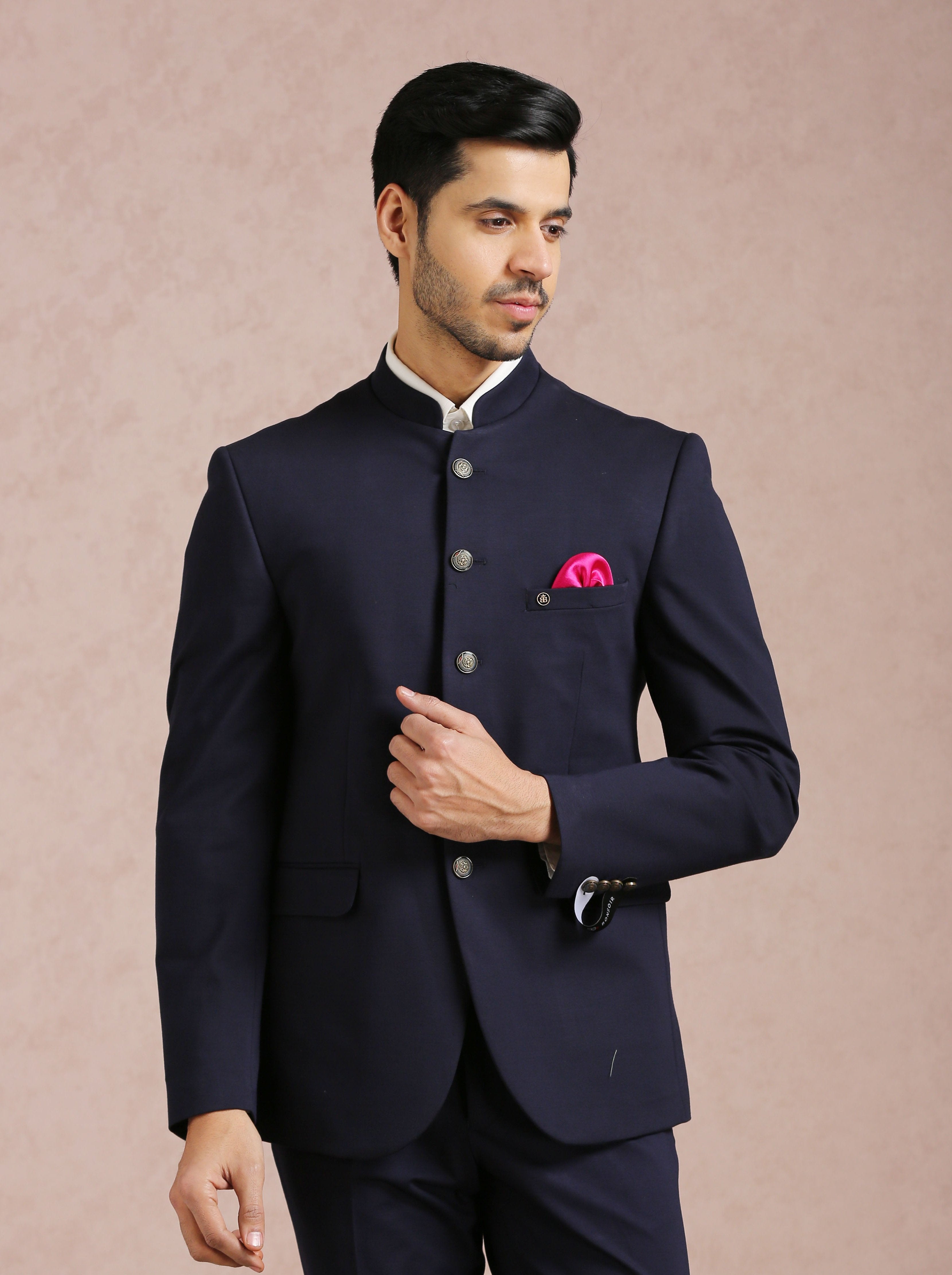 Navy Blue Reception Blazer For Groom In India Wintage Men's Wool