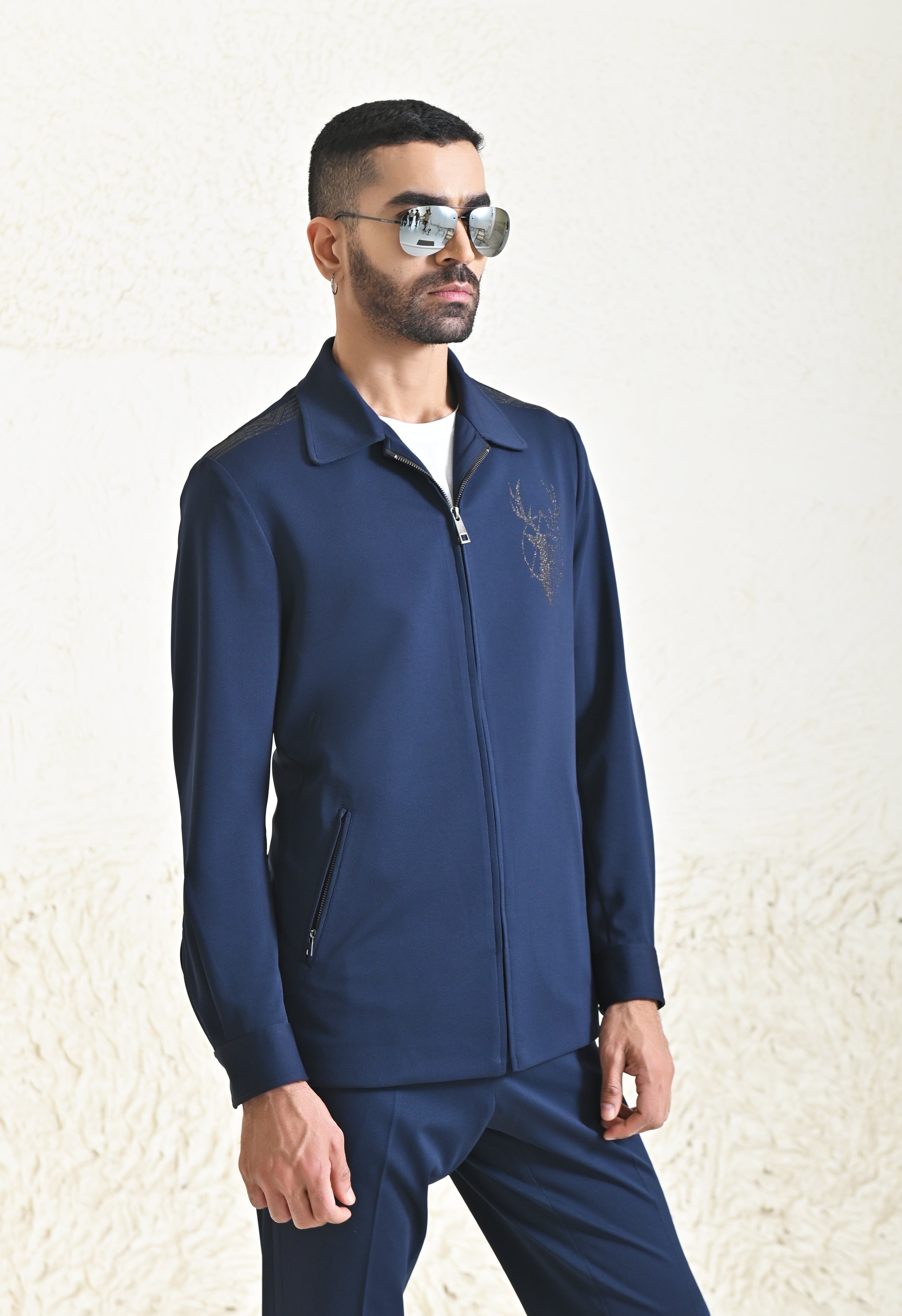 Men&#39;s Navy Co-ord Set with Designer Motif - Modern and Stylish

