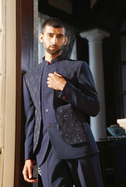 Navy blue Embroidered Bandhgala with Crystal Work