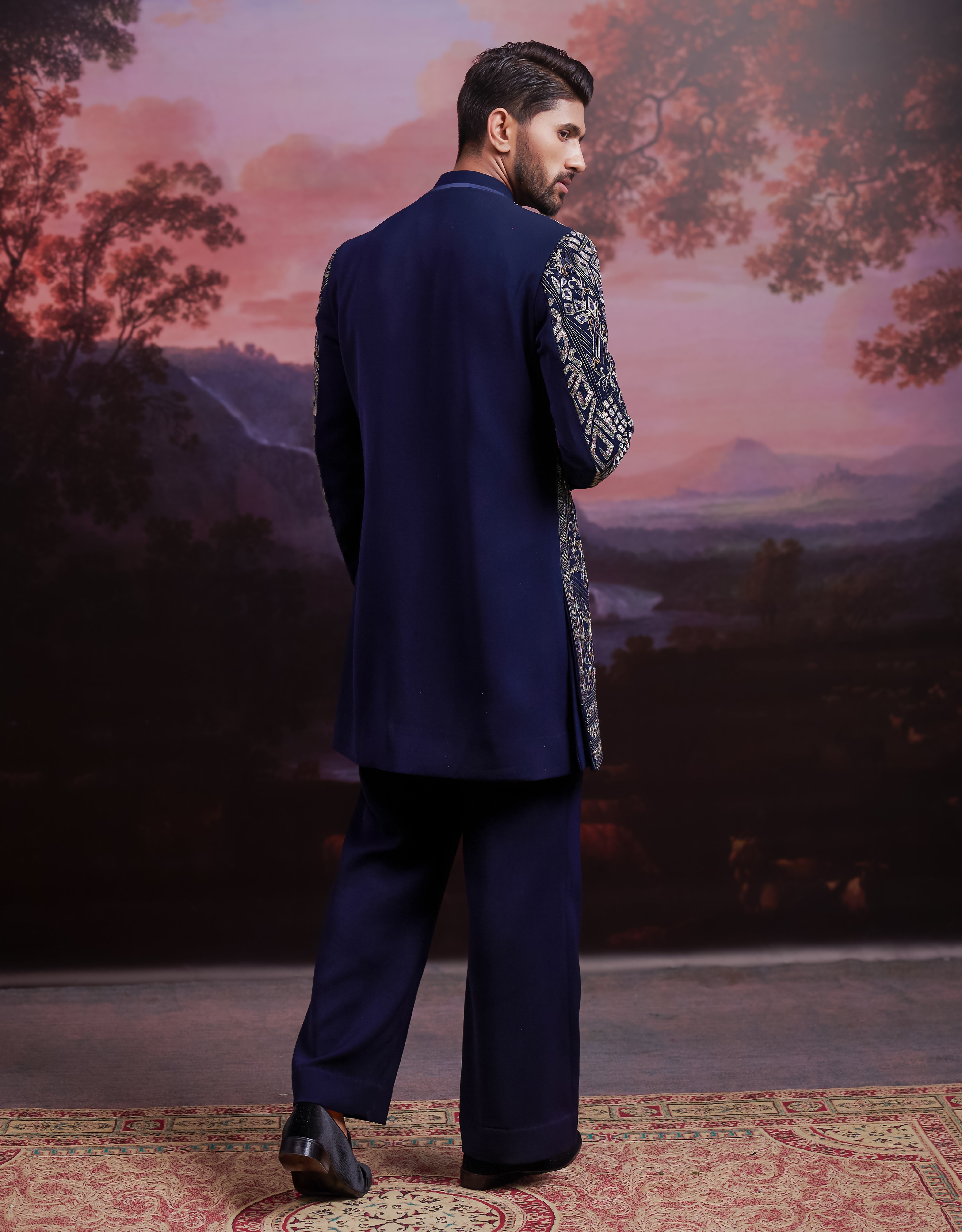 Navy blue Indo-western with Zari Work
