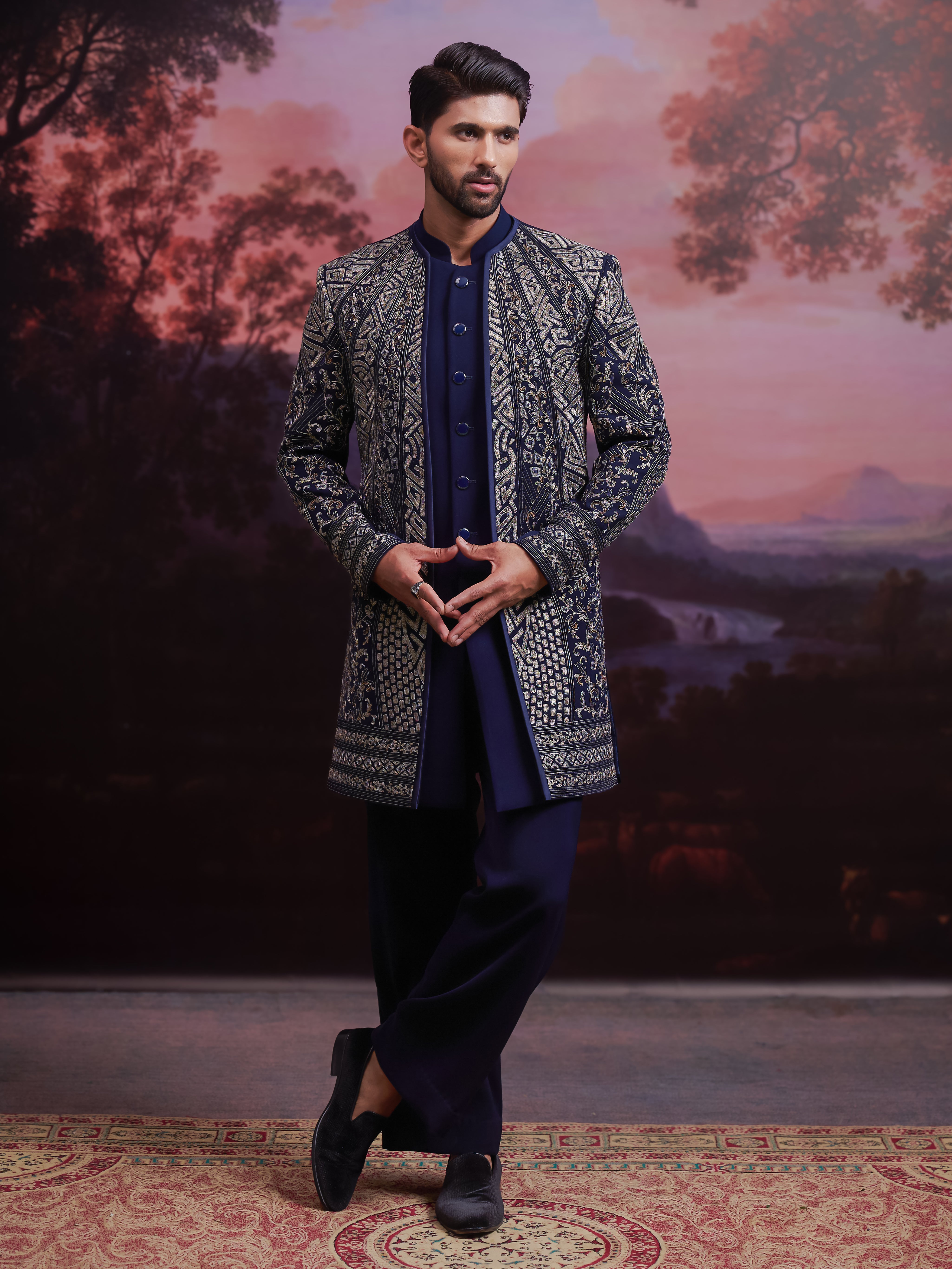 Navy blue Indo-western with Zari Work