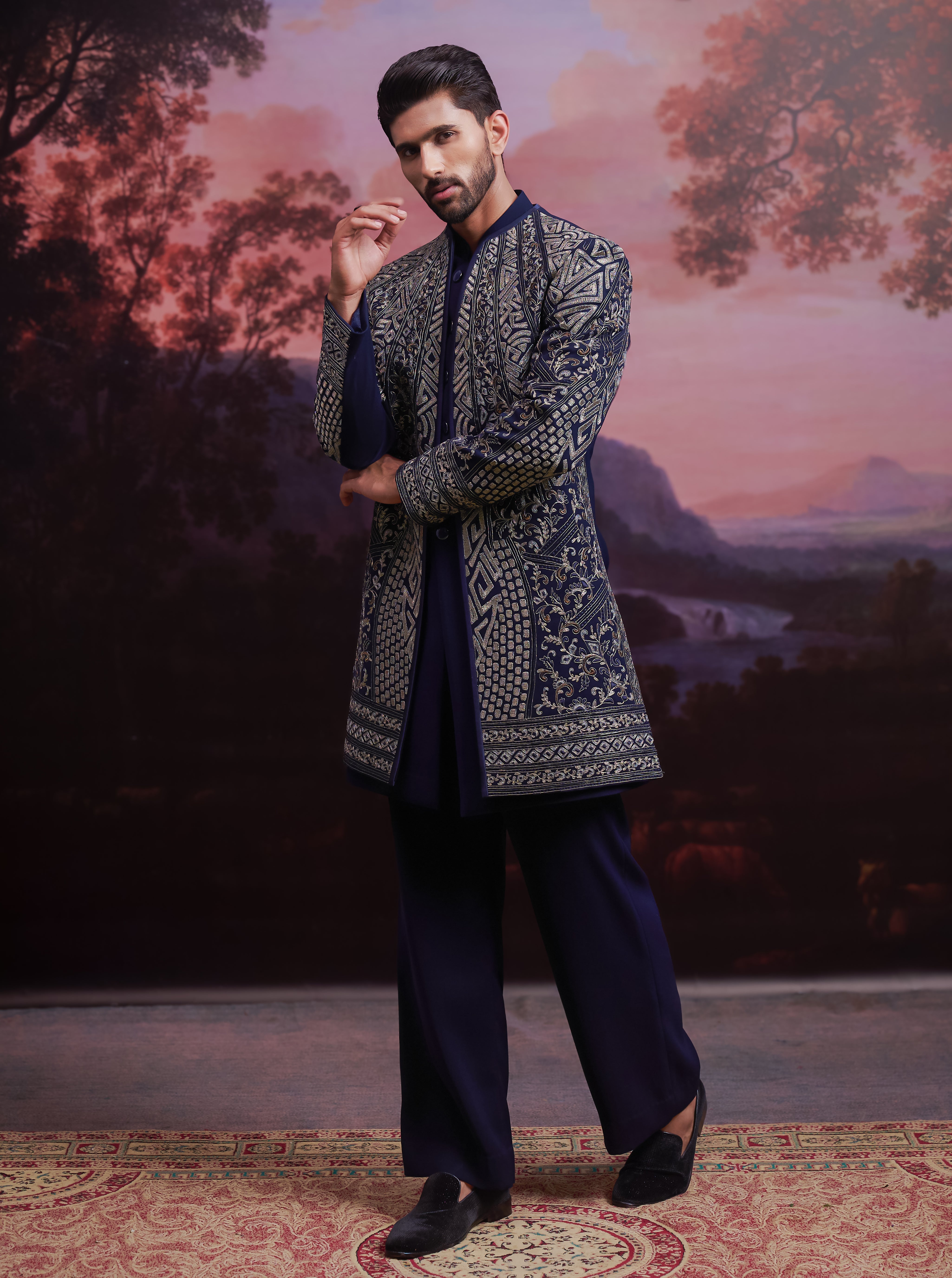 Navy blue Indo-western with Zari Work