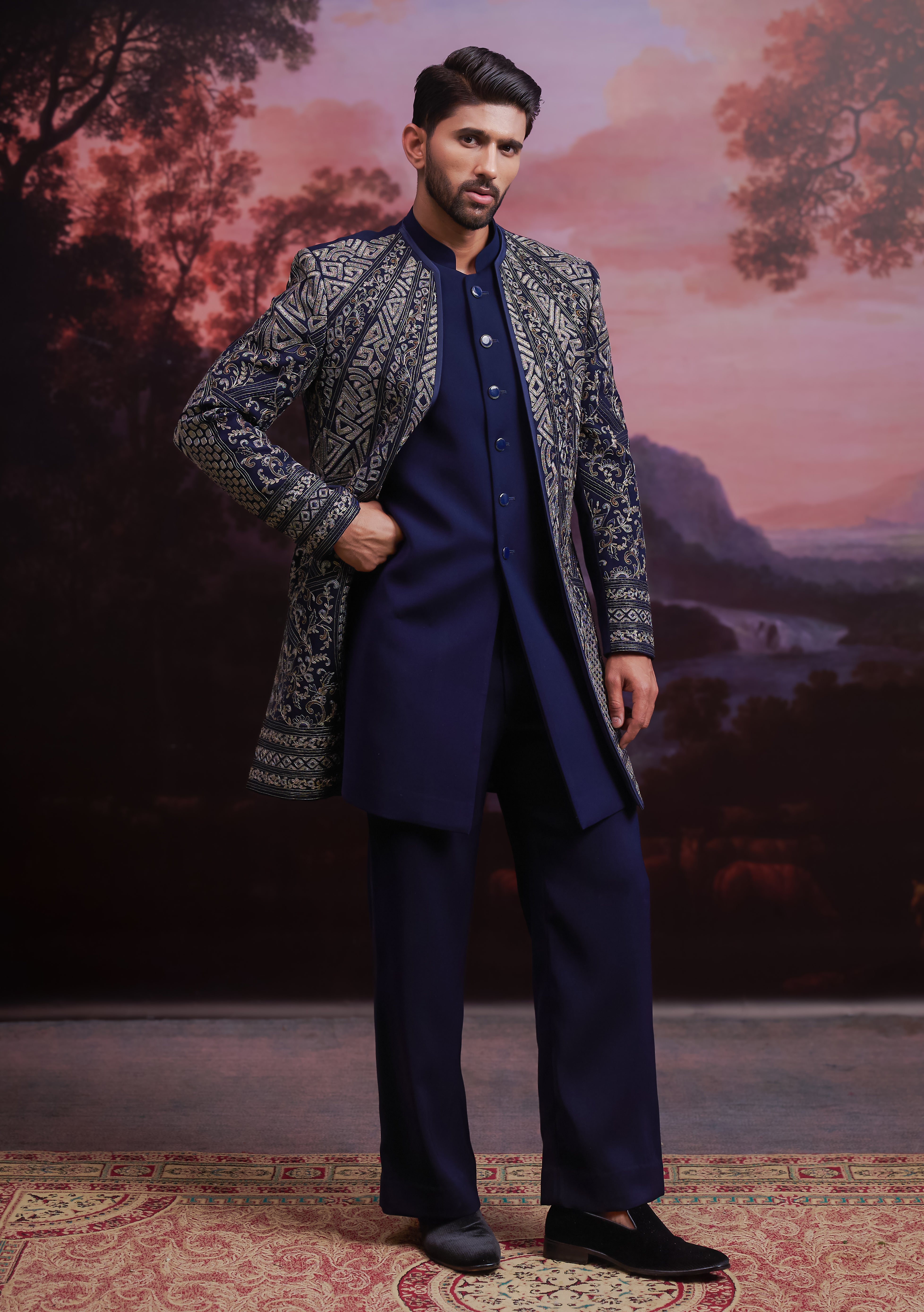 Navy blue Indo-western with Zari Work