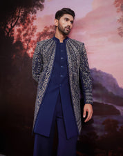 Navy blue Indo-western with Zari Work