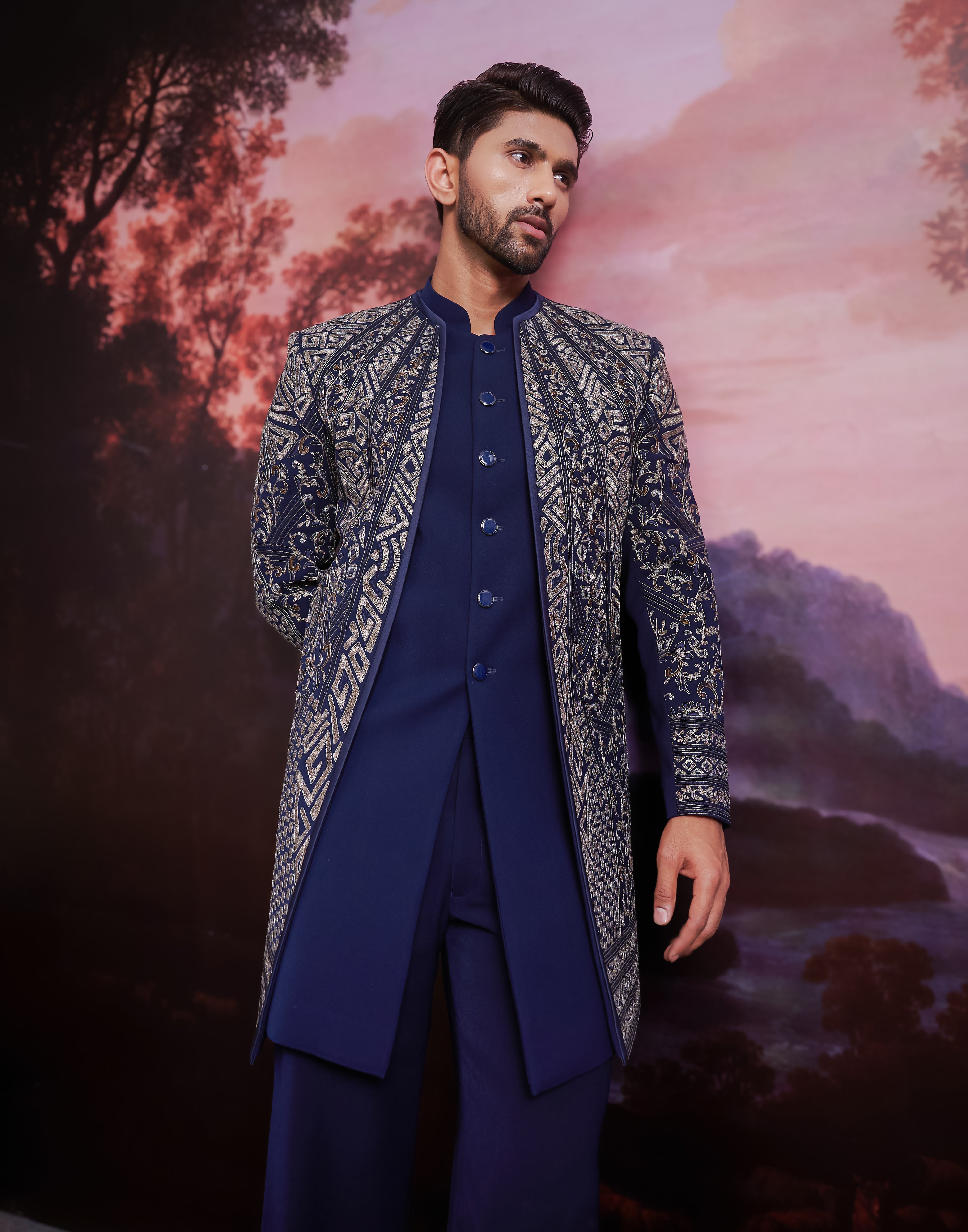 Navy blue Indo-western with Zari Work