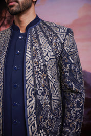 Navy blue Indo-western with Zari Work