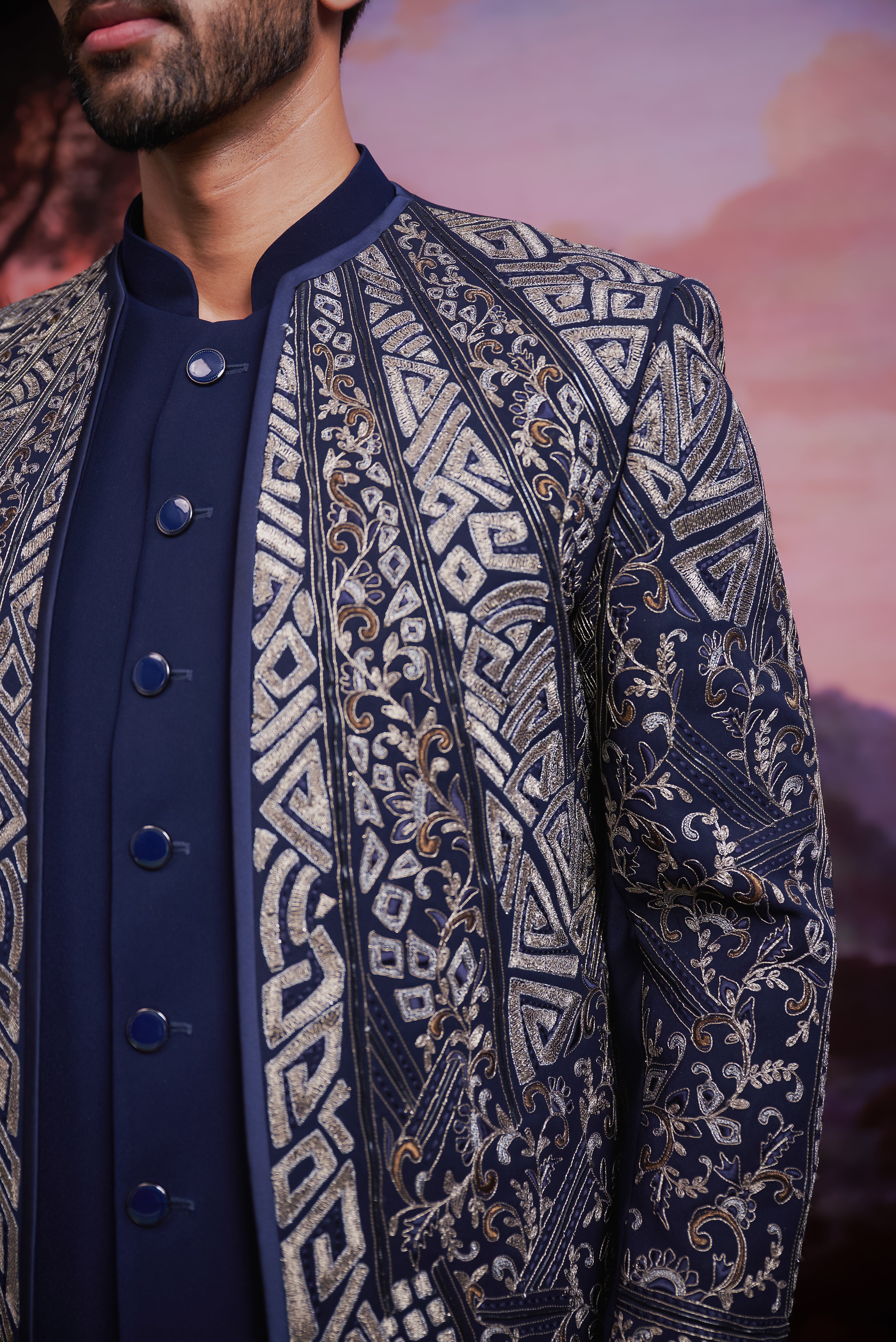Navy blue Indo-western with Zari Work