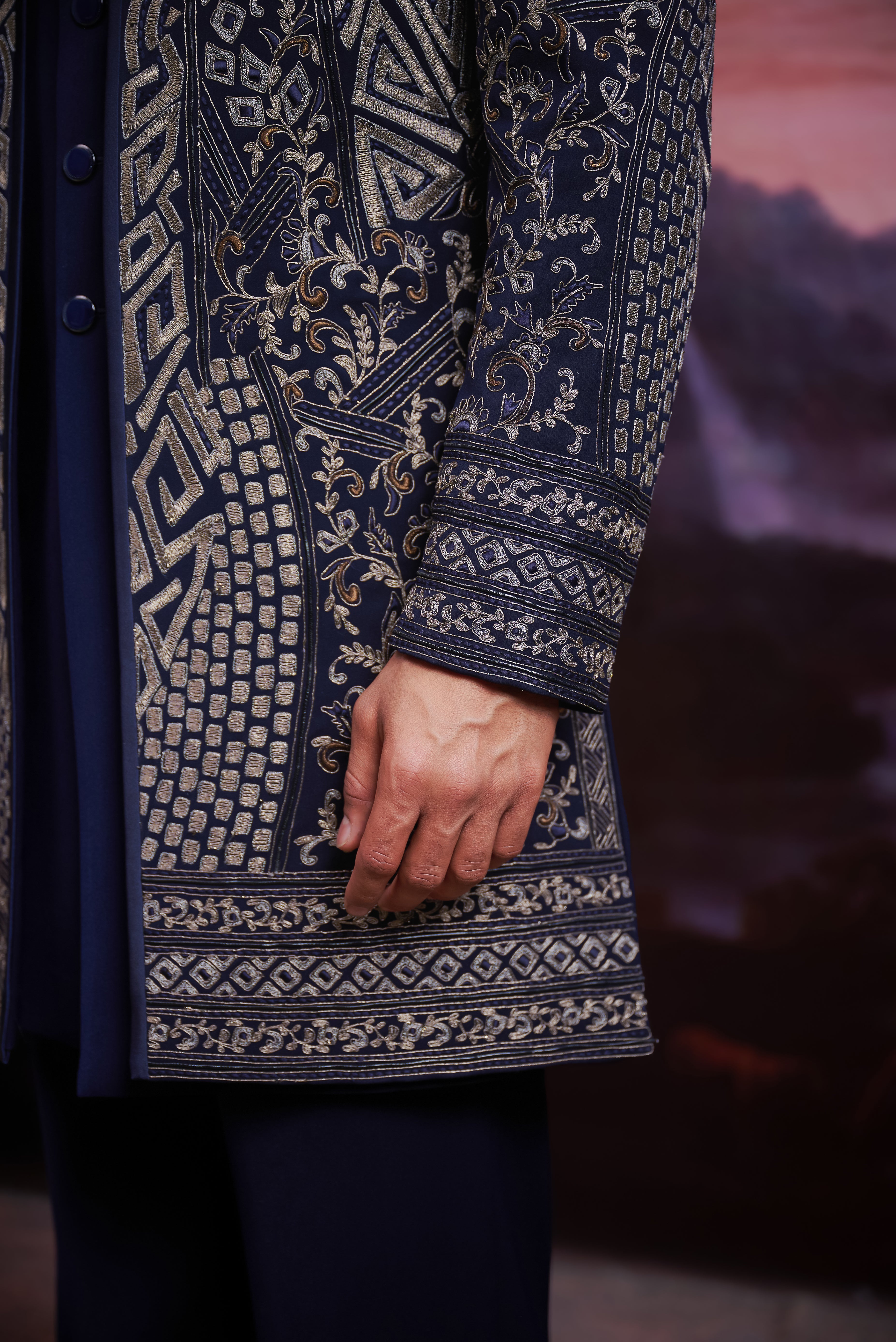 Navy blue Indo-western with Zari Work