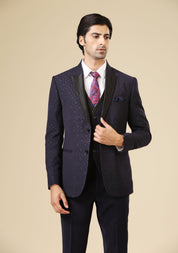 Navy blue Textured Designer Suit