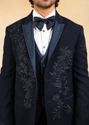 Navy blue hand embroidered tuxedo suit