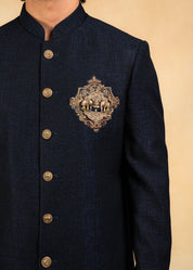 Navy blue indowestern with Brooch and embroidery