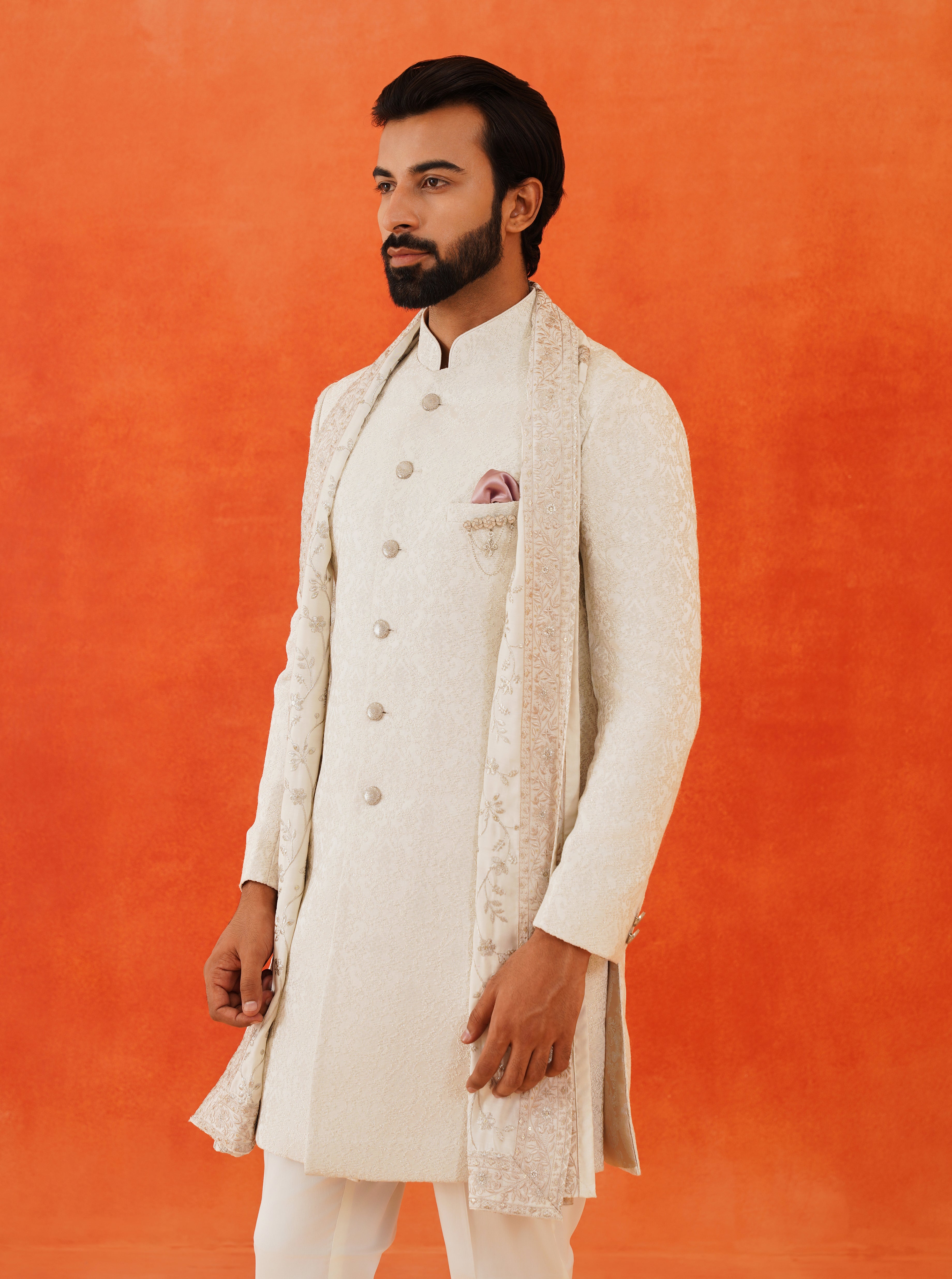 Trendy Off-White Jacquard Indo-Western with Dupatta - Modern Indian Fashion

