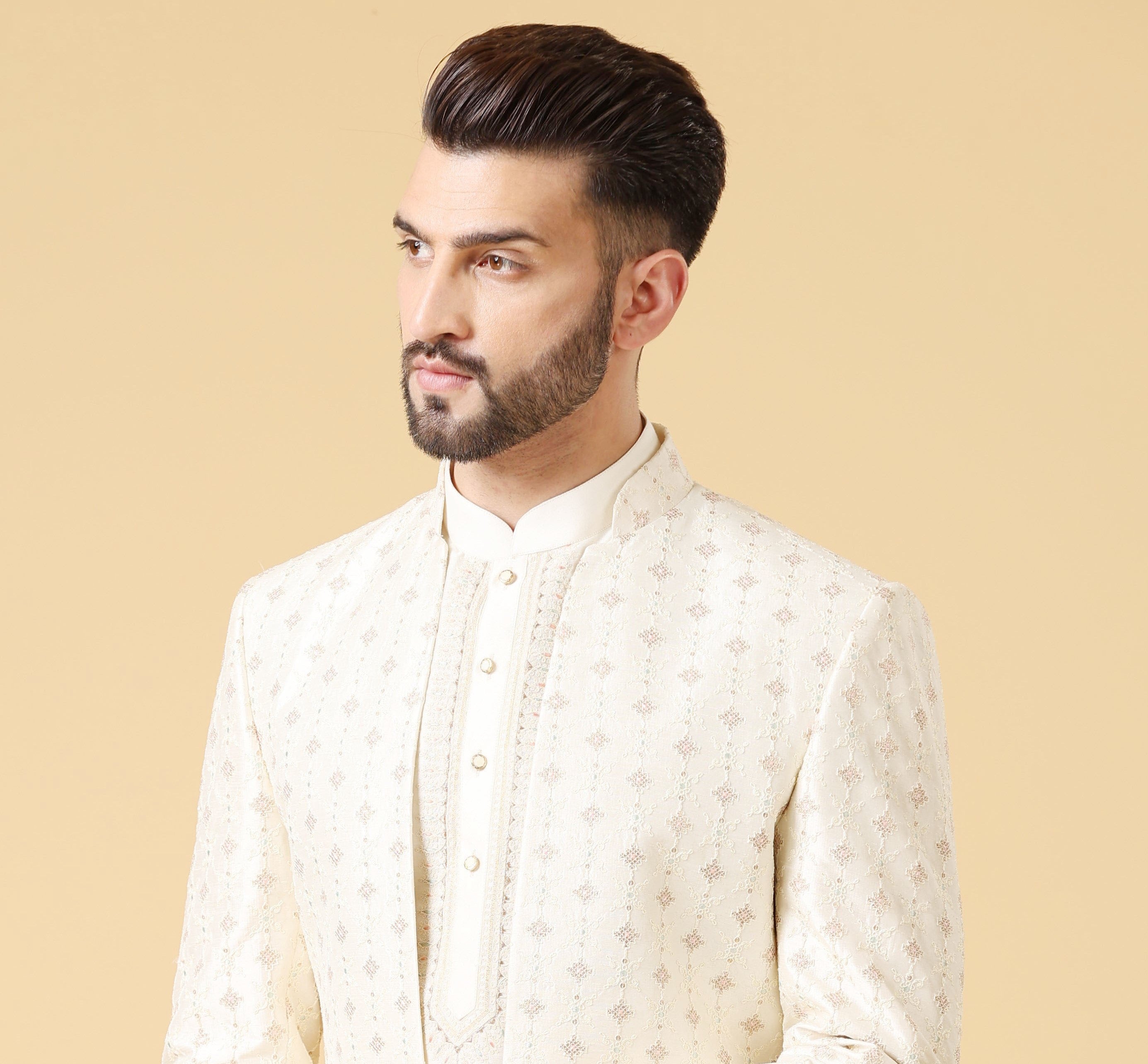 Trendy Off-White Indo-Western with Long Jacket - Modern Indian Fashion
