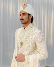 Off-white Silk Sherwani with Stole