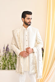 Off-White Embroidered Indo-Western with Dupatta - A Timeless Fusion
