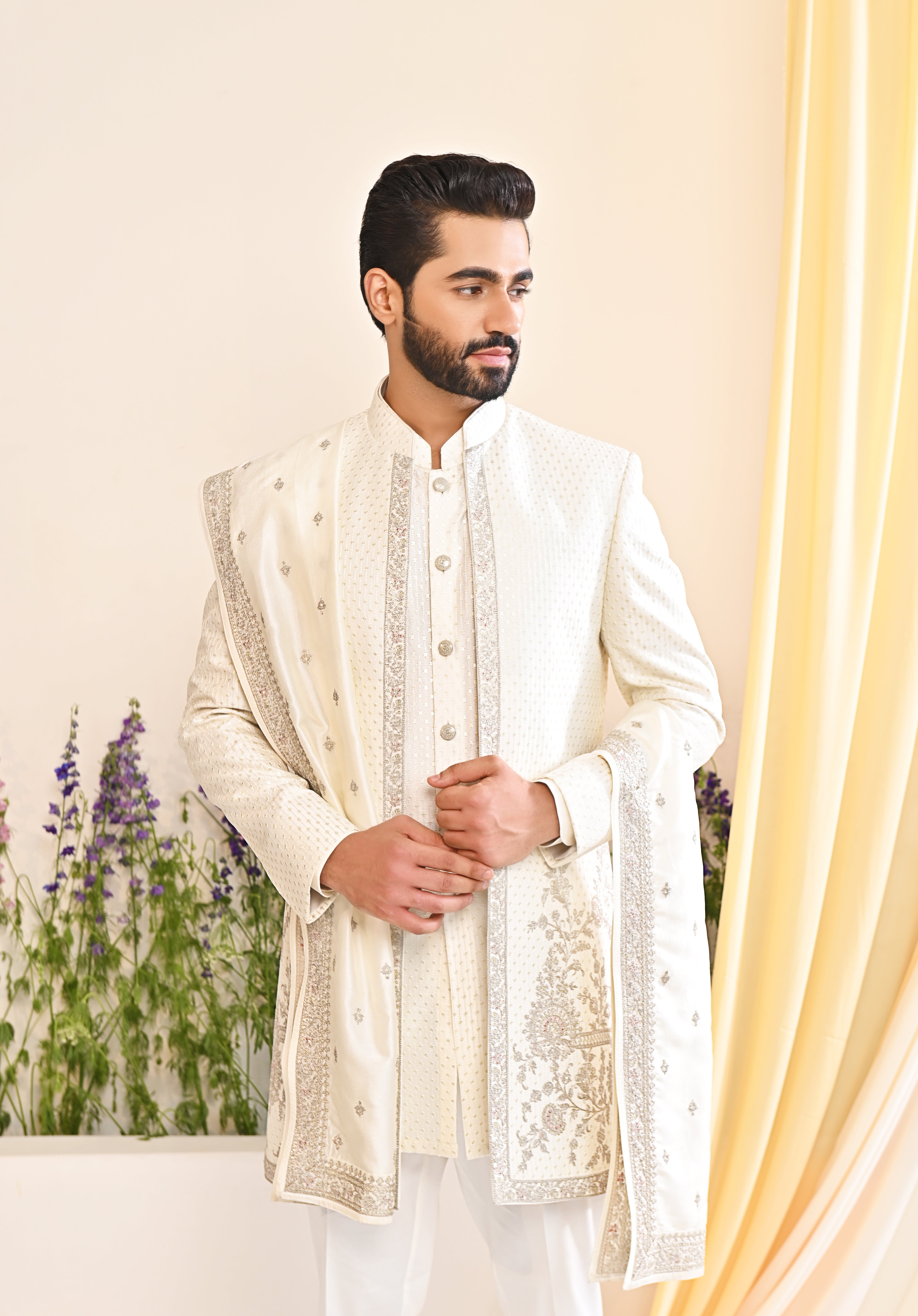 Off-White Embroidered Indo-Western with Dupatta - A Timeless Fusion
