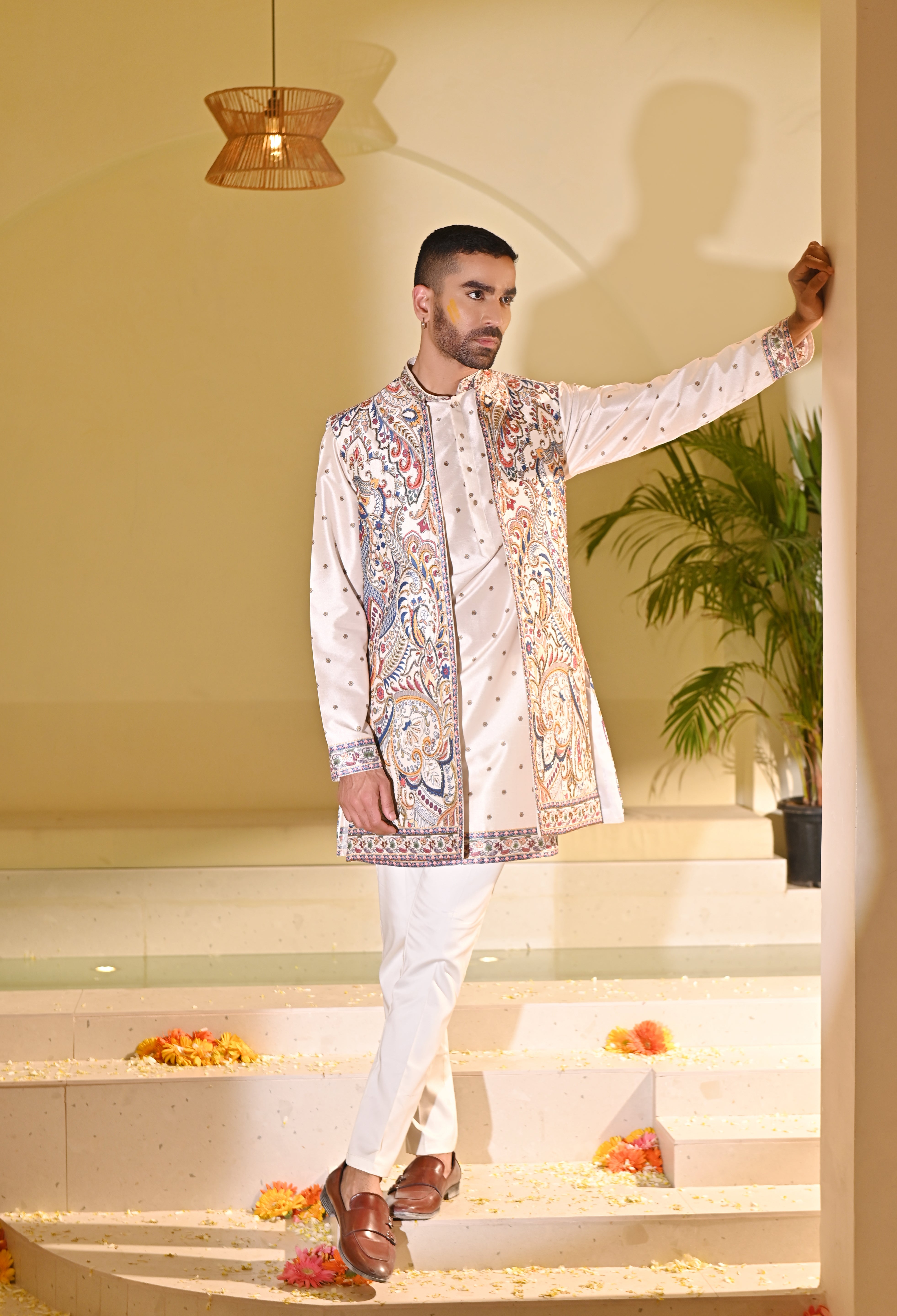 Off-White Indo-Western with Multi-Colored Embroidery - A Vibrant Fusion
