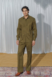 Olive Shirt with wide trousers