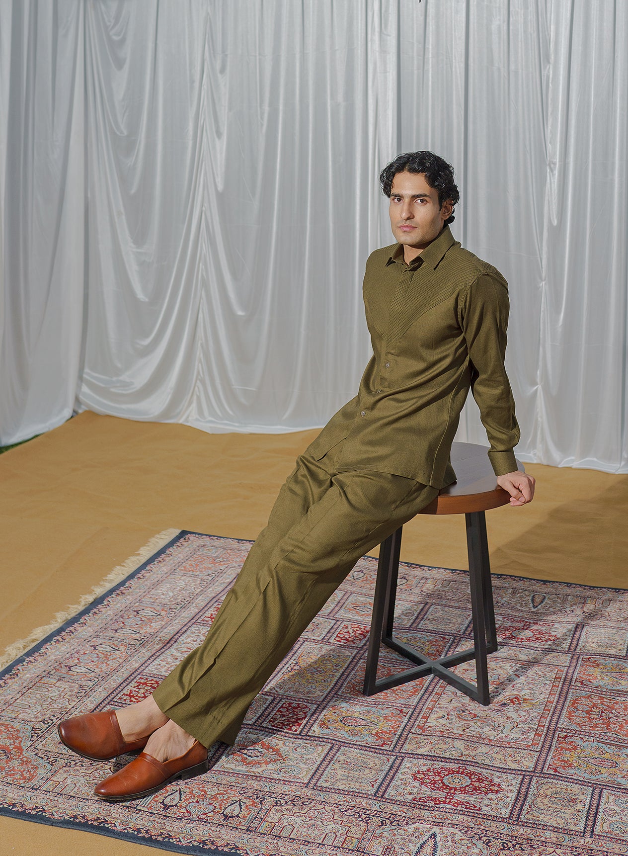 Olive Shirt with wide trousers