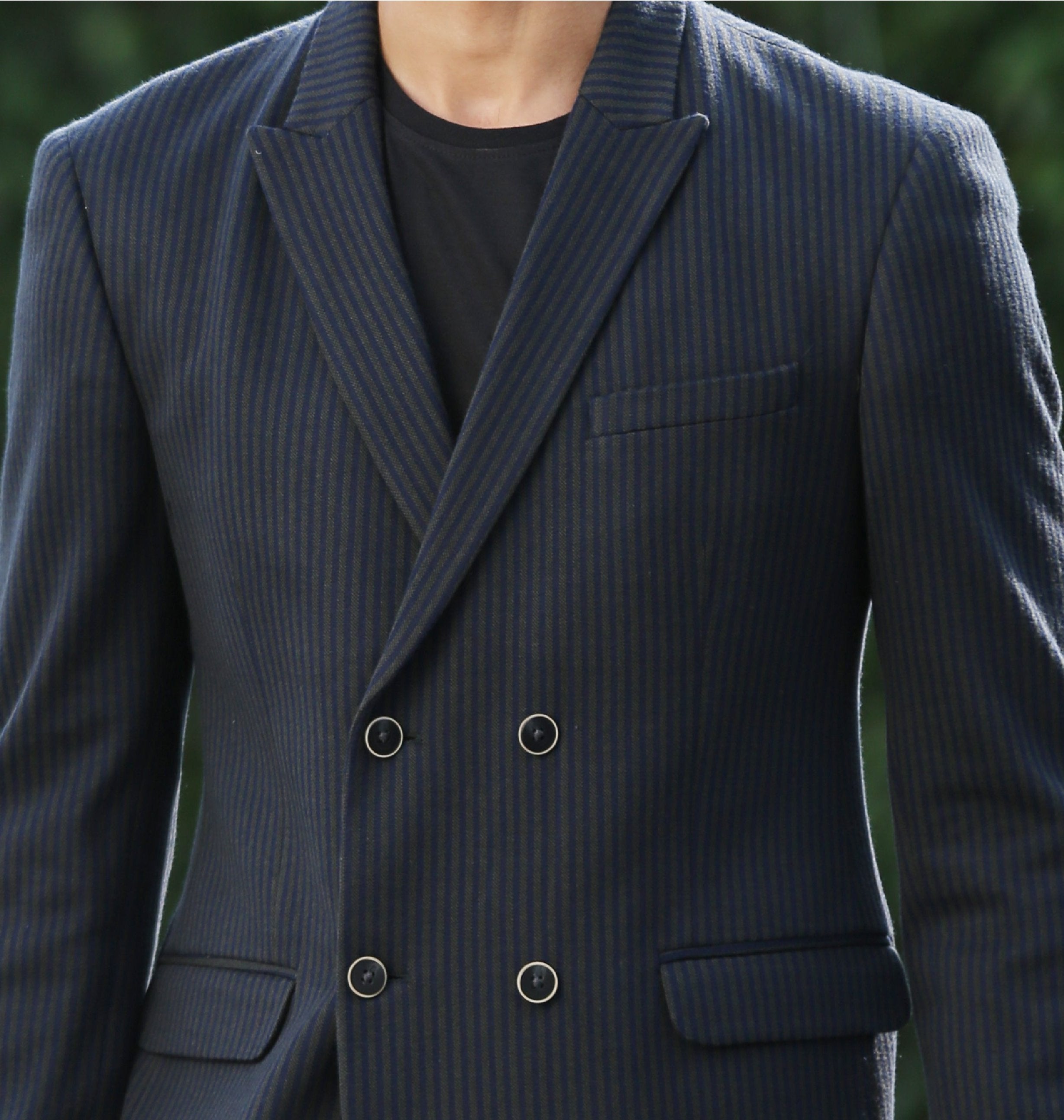 Stylish Olive and Navy Striped Knitted Blazer - Perfect for Fall and Winter
