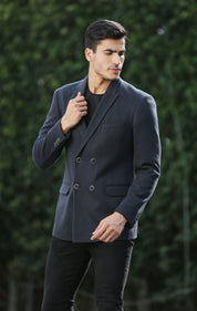 Olive and Navy Striped Knitted Blazer - A Classic Winter Essential
