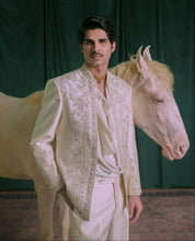 Men's Open Cream Embroidered Bandhgala Suit by Bonsoir