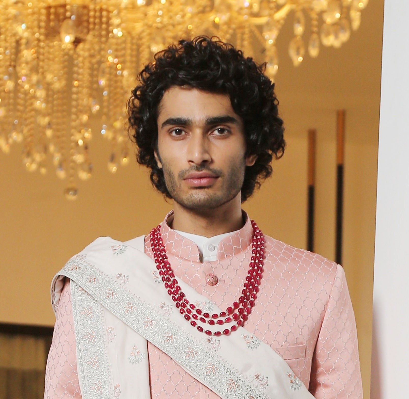 Stylish Peach Jacquard Indo-Western with Dupatta - Perfect for Weddings and Parties
