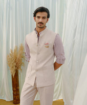 Peach self Jacquard Shirt jacket set