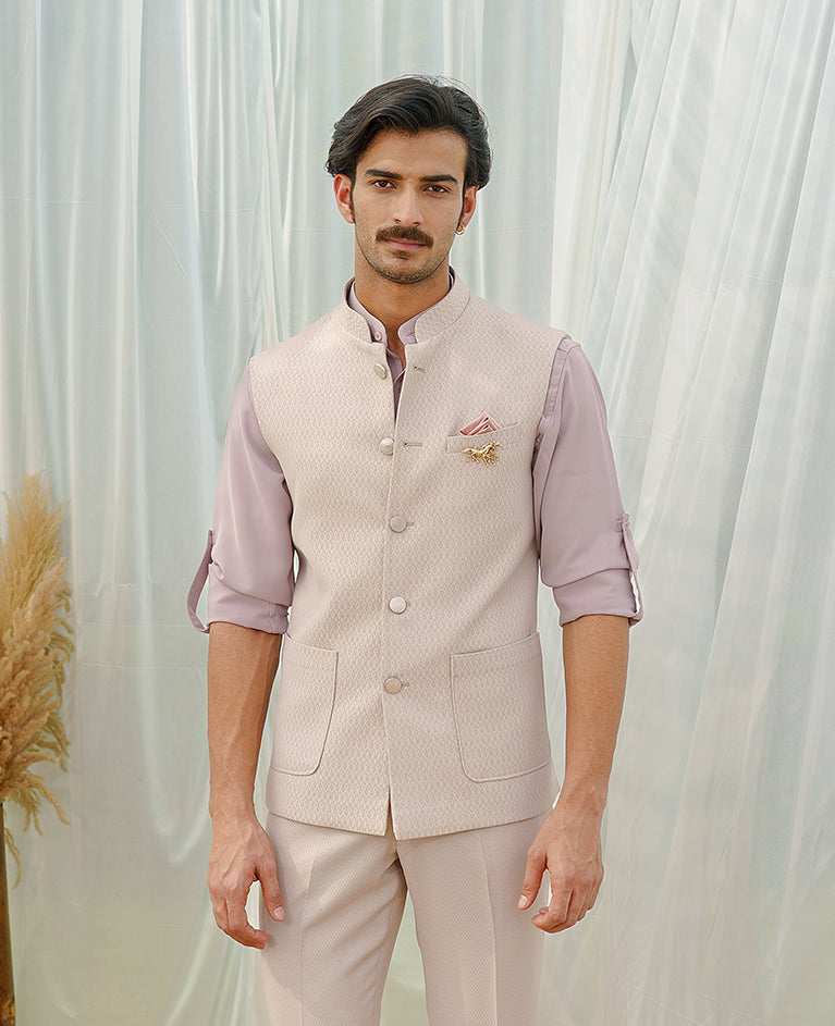 Peach self Jacquard bundi