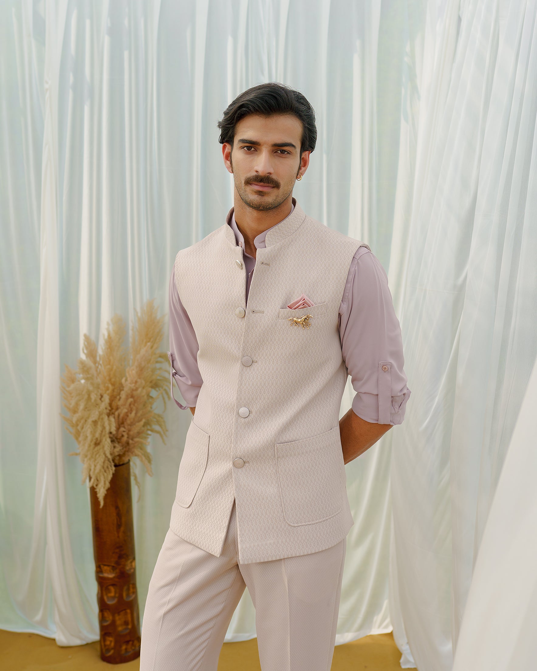Peach self Jacquard bundi