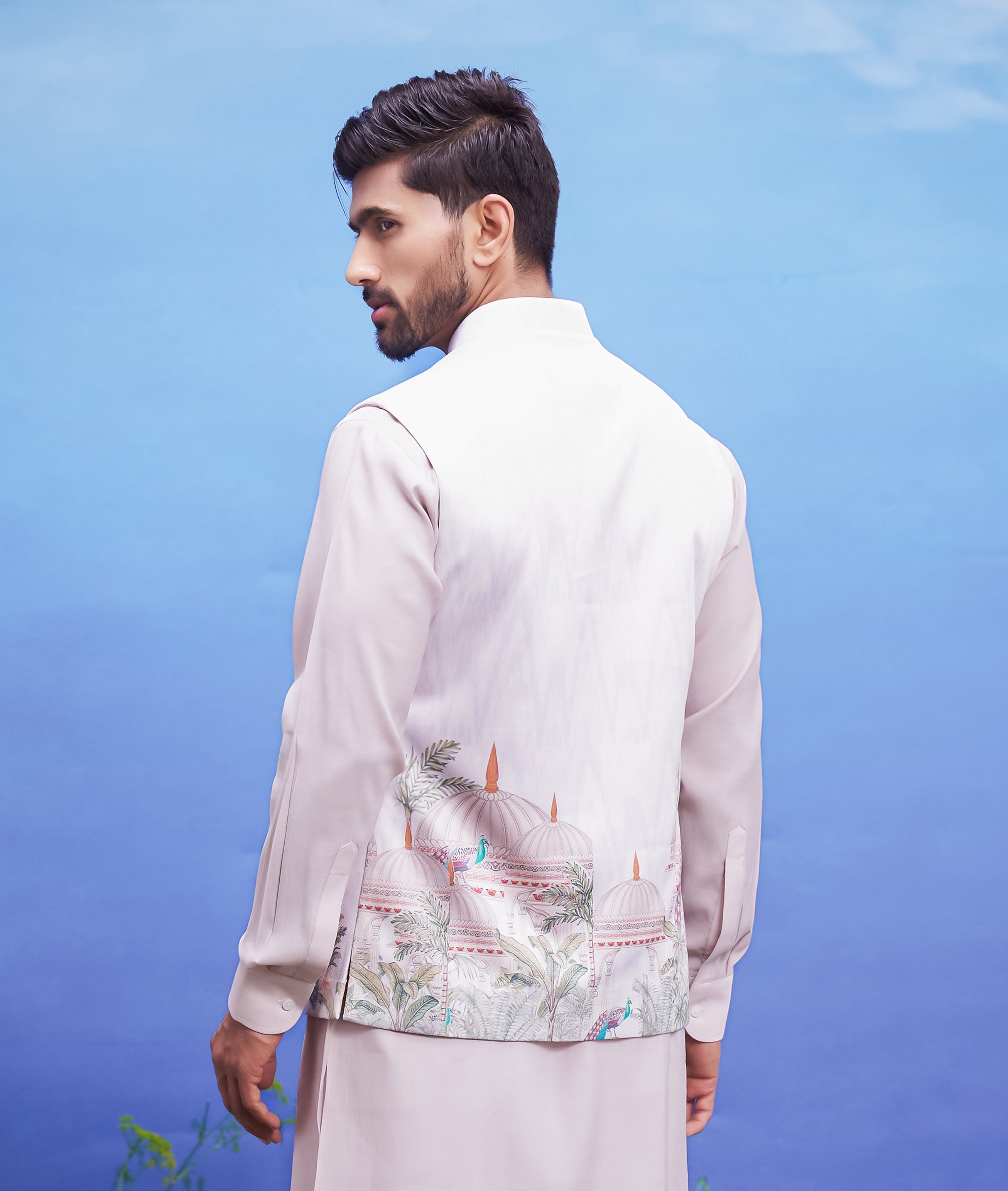 Peacock motif Pink Nehru Jacket