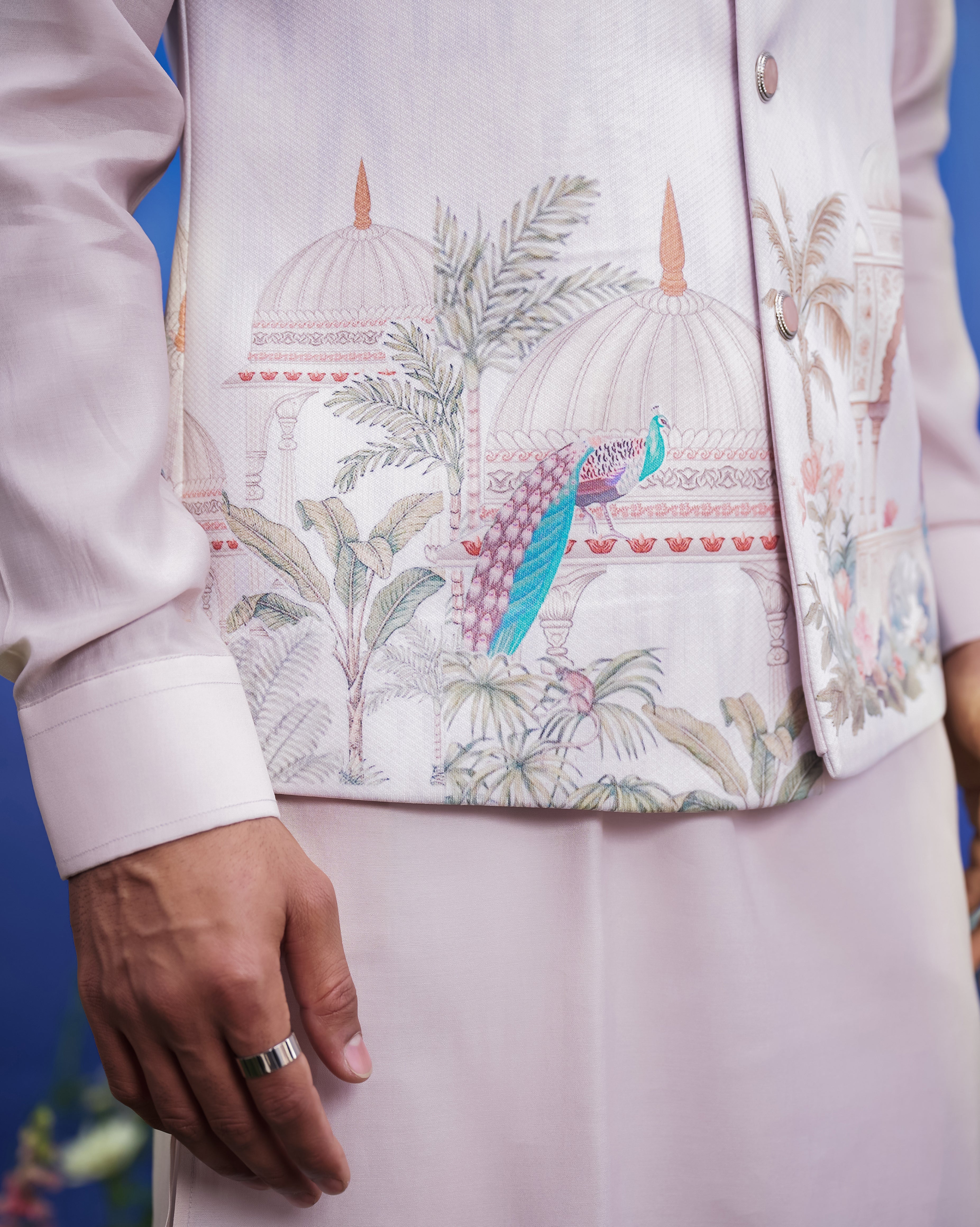 Peacock motif Pink Nehru Jacket