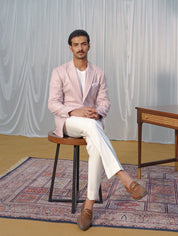 Pink Broad stripe Suit with Cream trousers