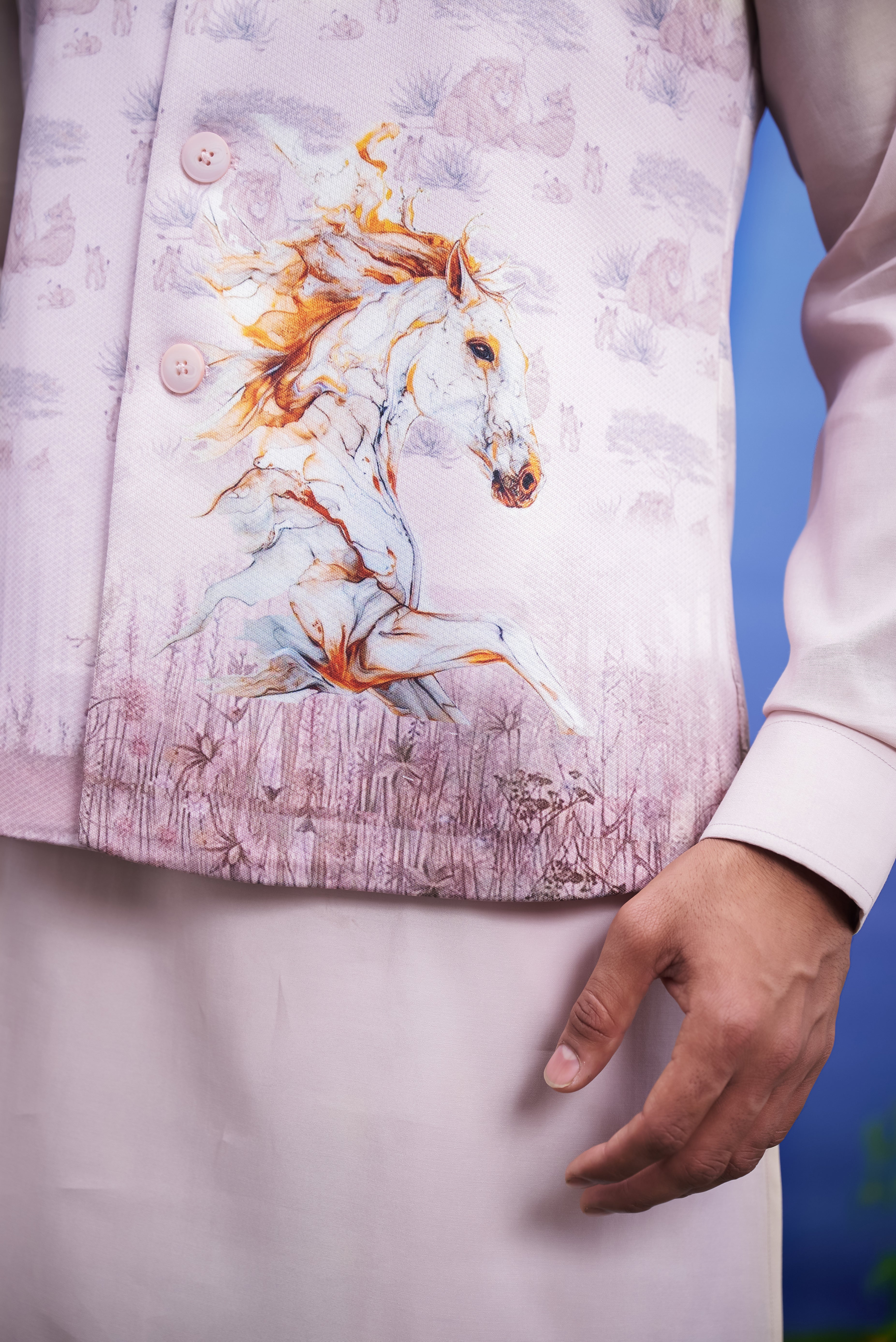 Pink Horse Nehru Jacket - Main Image