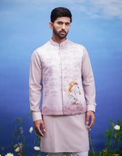 Pink horse Nehru jacket for men, made of knitted fabric with a regular fit.