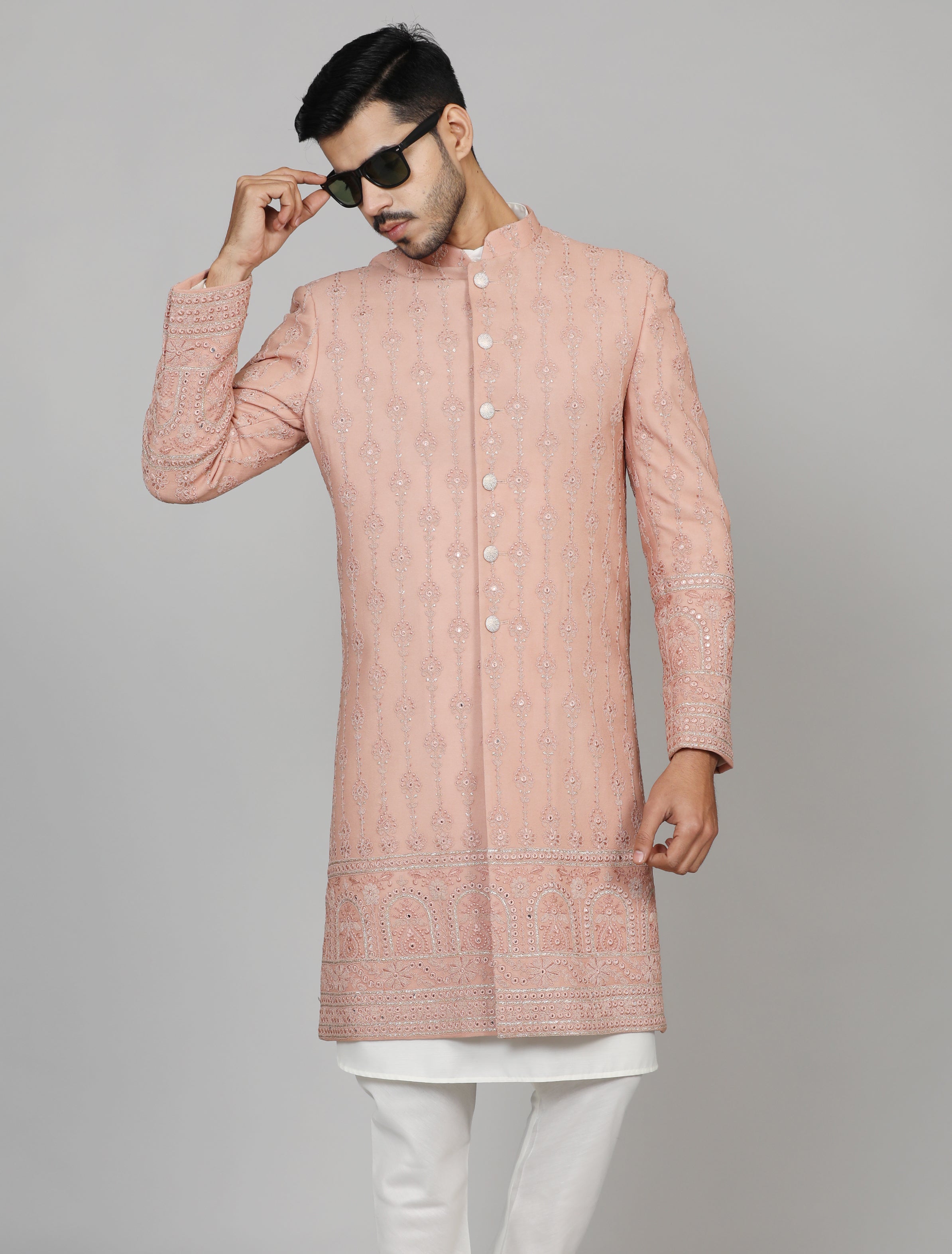 Pink Closed Indo-Western with Mirror Work - A Romantic Fusion