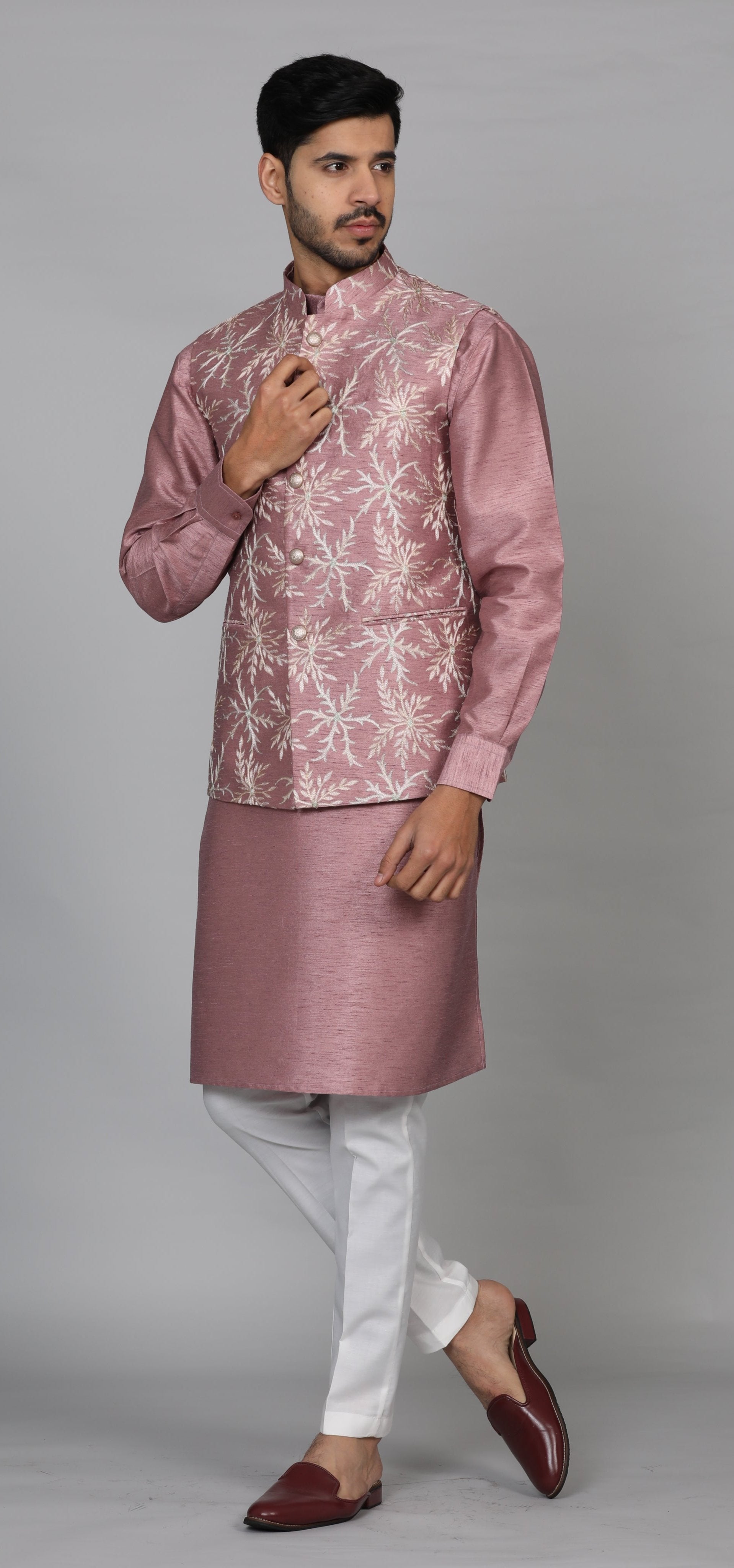 Elegant Pink Embroidered Kurta Jacket - Perfect for Festive Occasions
