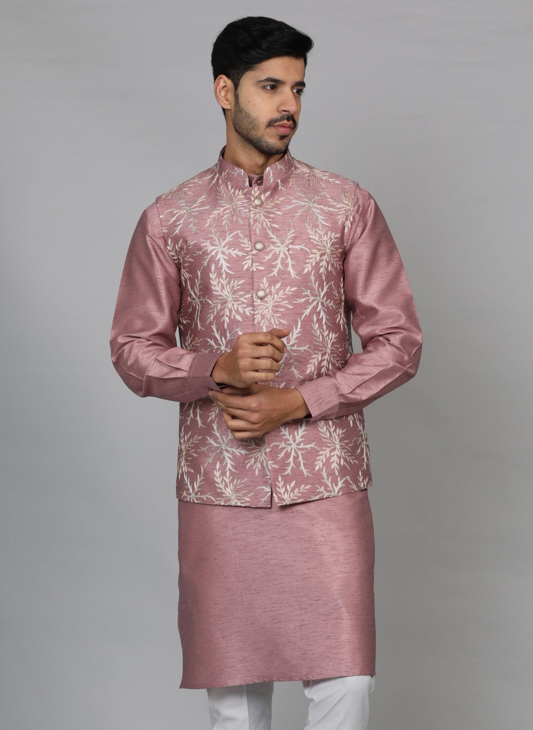 Pink Embroidered Kurta Jacket Set - A Romantic and Stylish Ensemble
