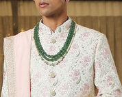 Stylish Pink Sherwani with Intricate Embroidery and Dupatta

