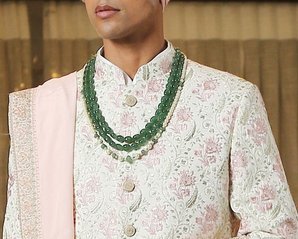 Stylish Pink Sherwani with Intricate Embroidery and Dupatta
