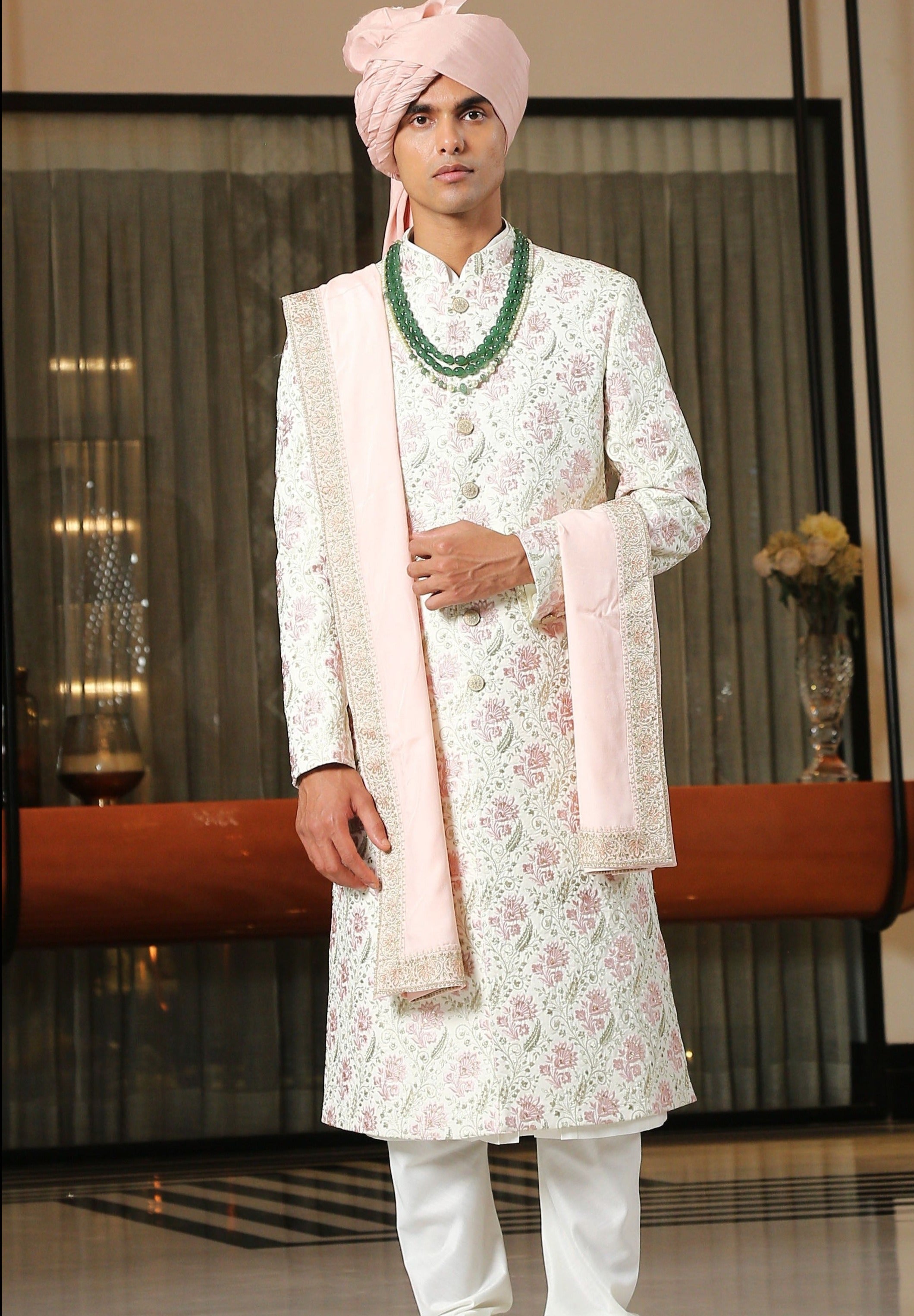 Pink Embroidered Sherwani with Dupatta - A Regal Ensemble
