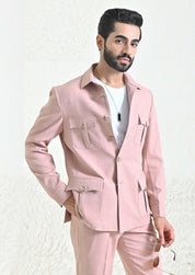Elegant Pink Linen Blend Co-ord Set - Contemporary Men's Fashion
