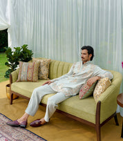 Sea green embroidered kurta with wide trousers