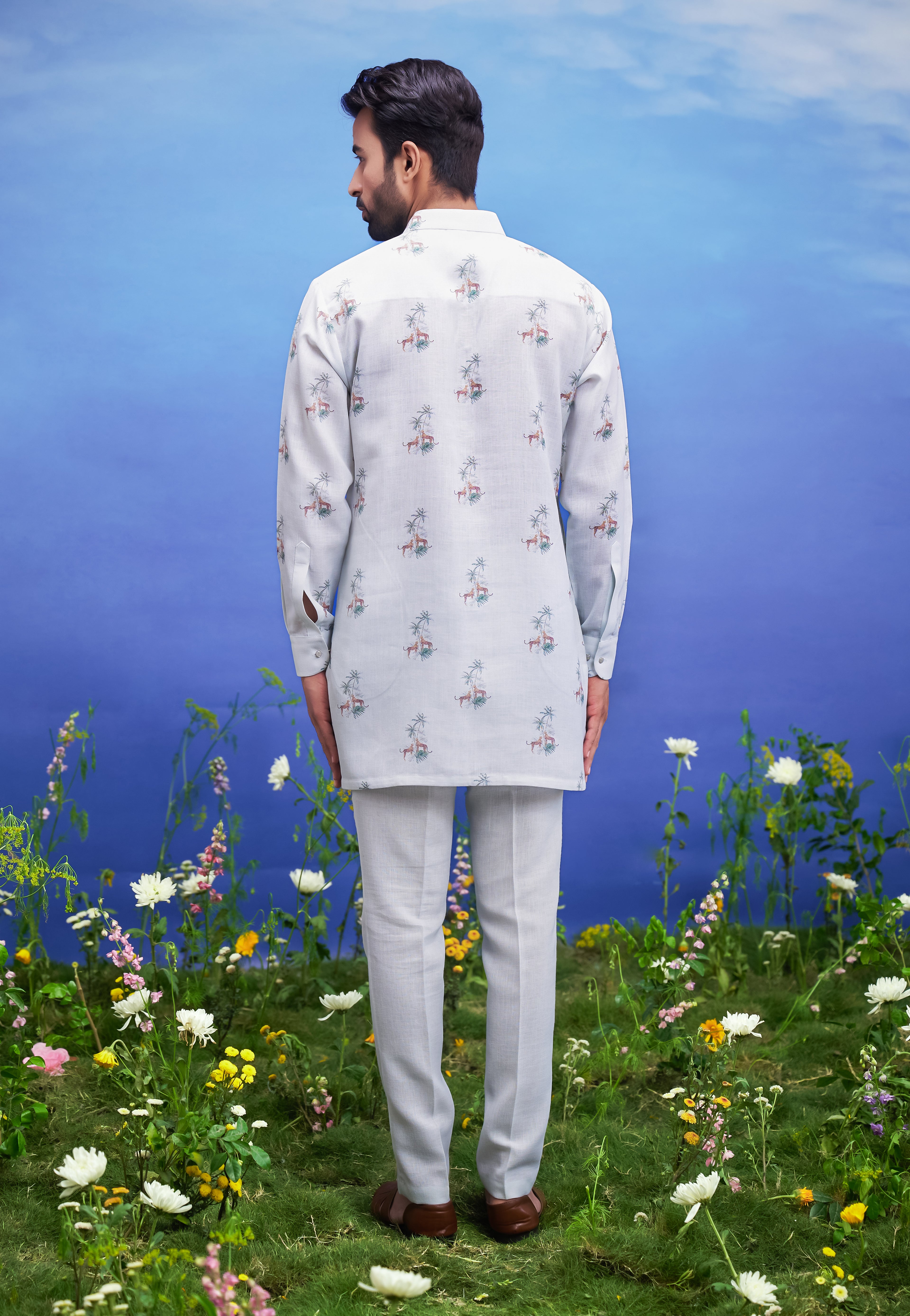 Mint green linen kurta set, a comfortable ethnic wear option.