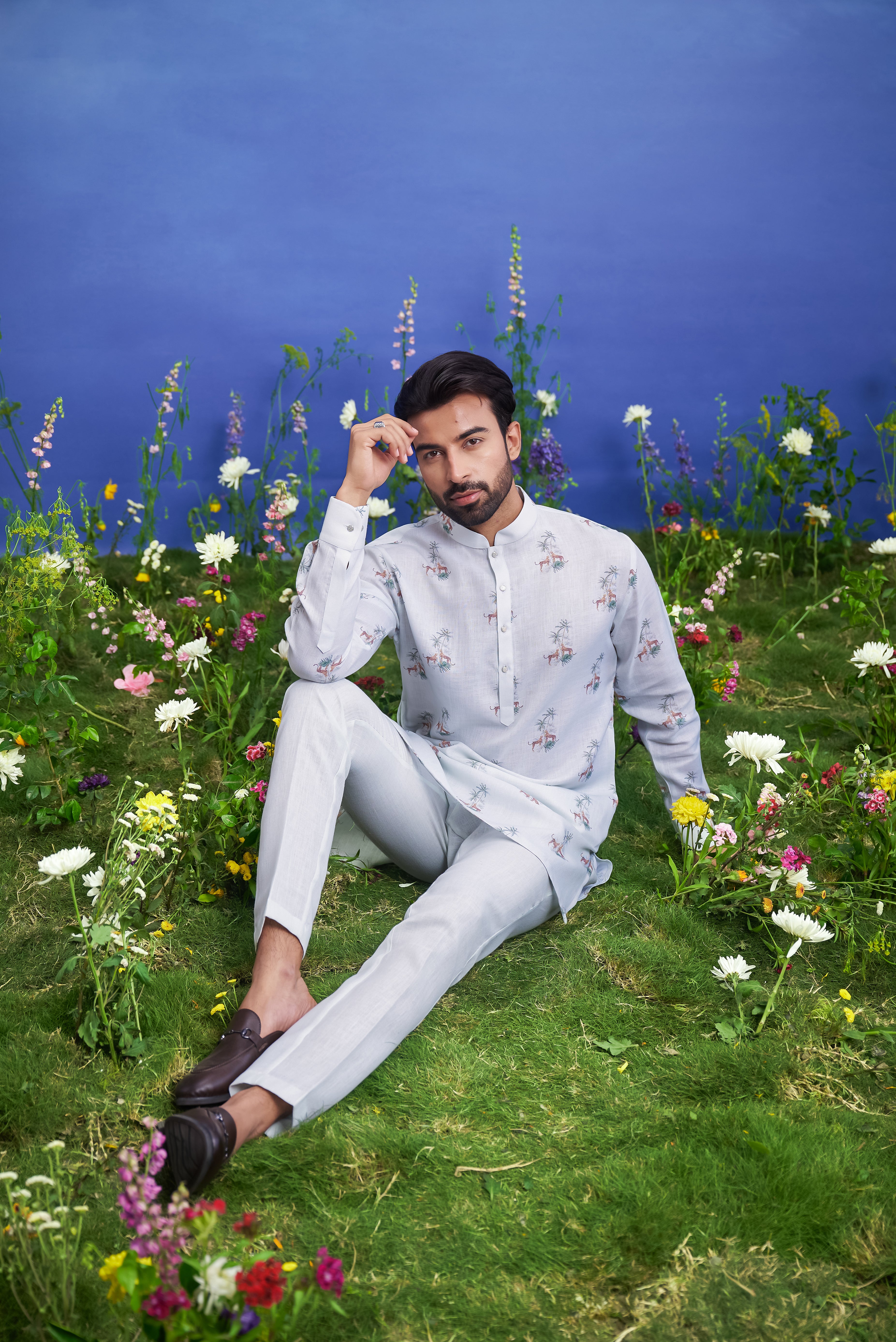 Mint green linen kurta set for unisex wear, blending traditional comfort with modern style.