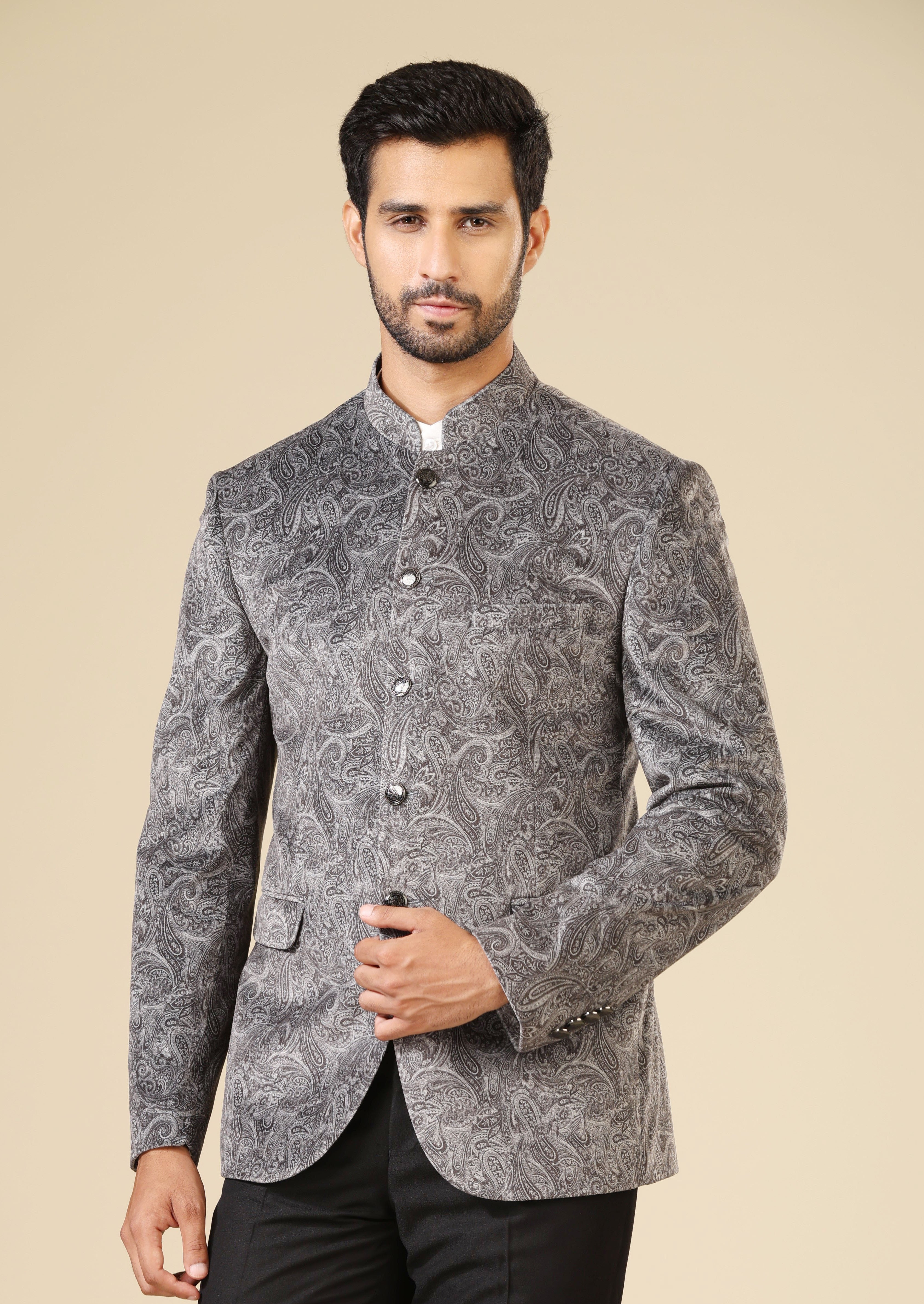 Groom Gray Velvet Blazer Remus Uomo Slim Fit Velvet Jacket