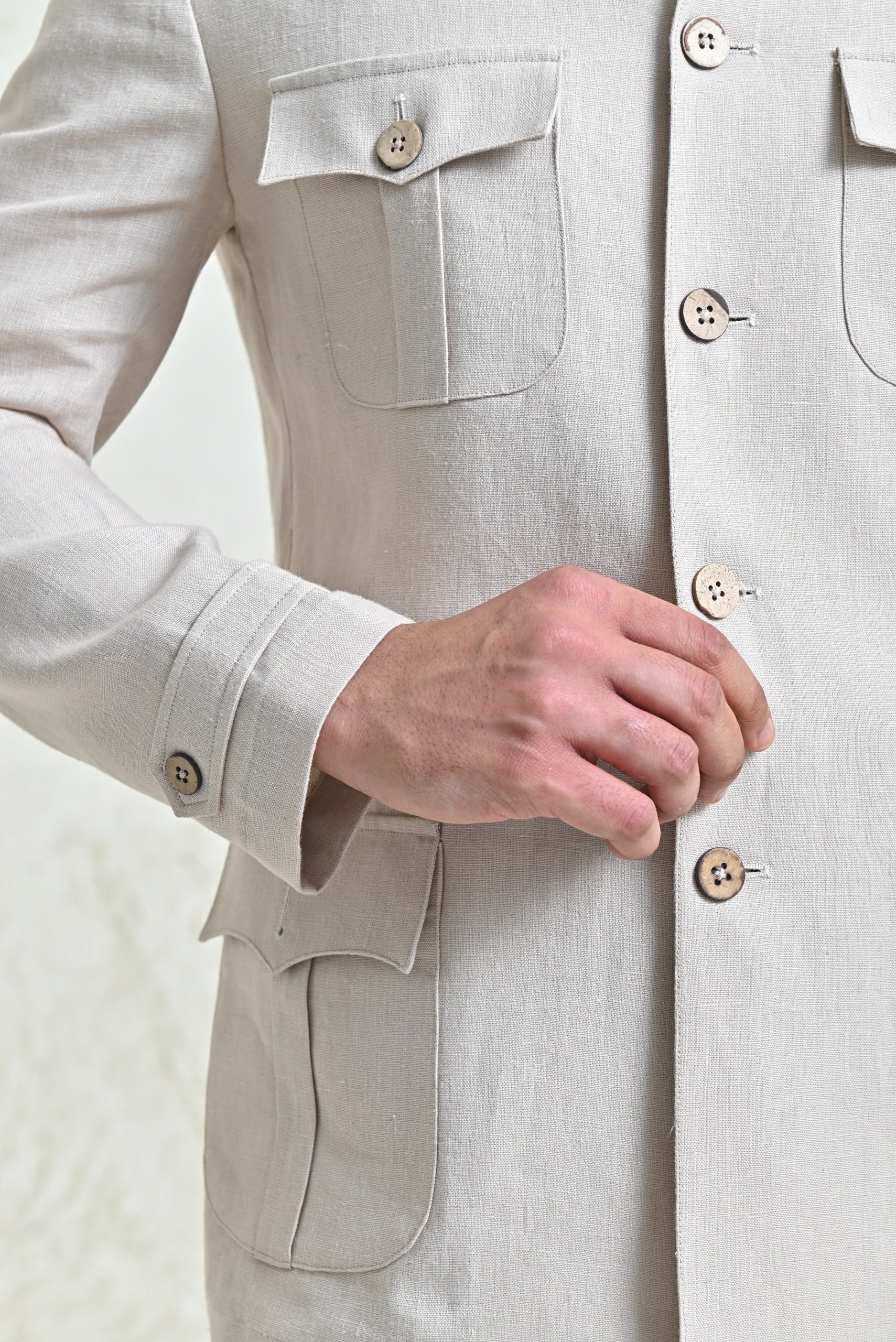Elegant Beige Linen Co-ord Set - Contemporary Men's Fashion
