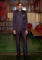 Purple Jacquard bandhgala