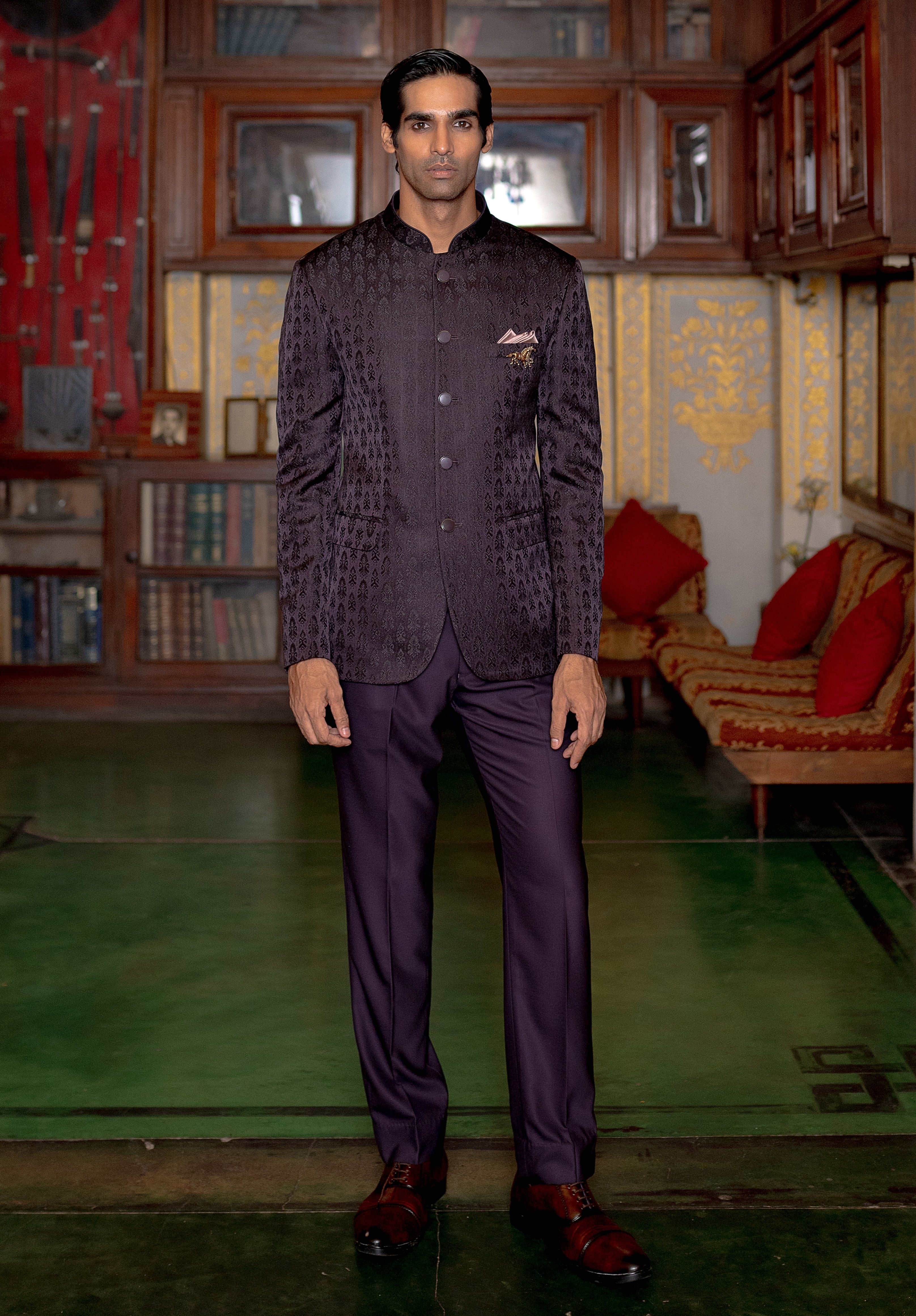 Purple Jacquard bandhgala